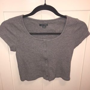 Grey button up crop top